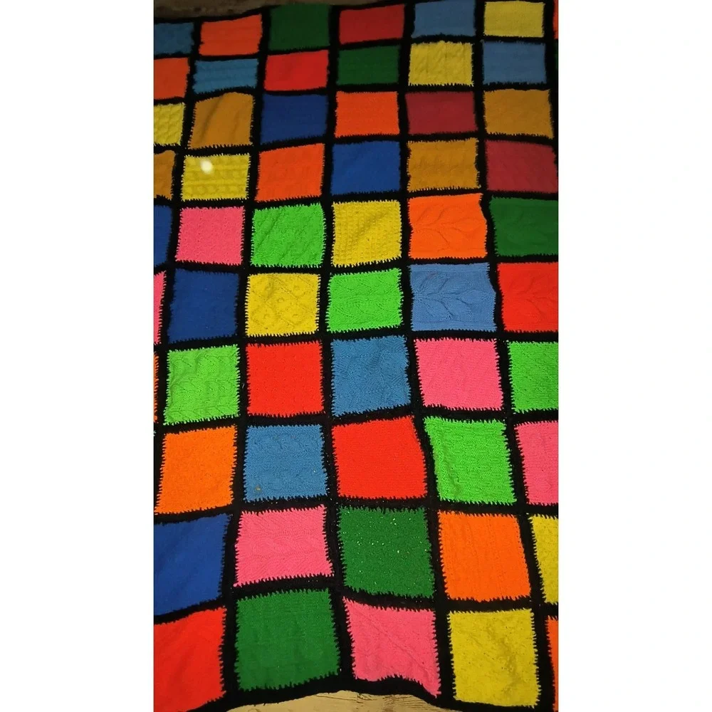 Hand Crochet Granny Square Blanket Throw Afghan Multi color 56x75 Roseanne VTNG
